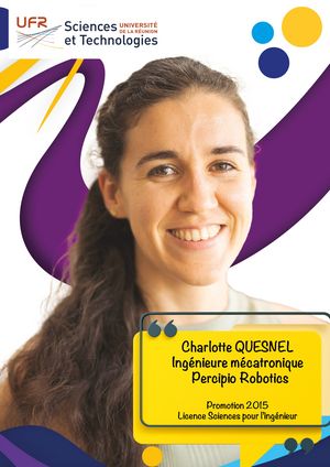 Charlotte Quesnel, Ingénieure mécatronique, Percipio Robotics, Promotion 2015 Licence Sciences pour l'Ingénieur